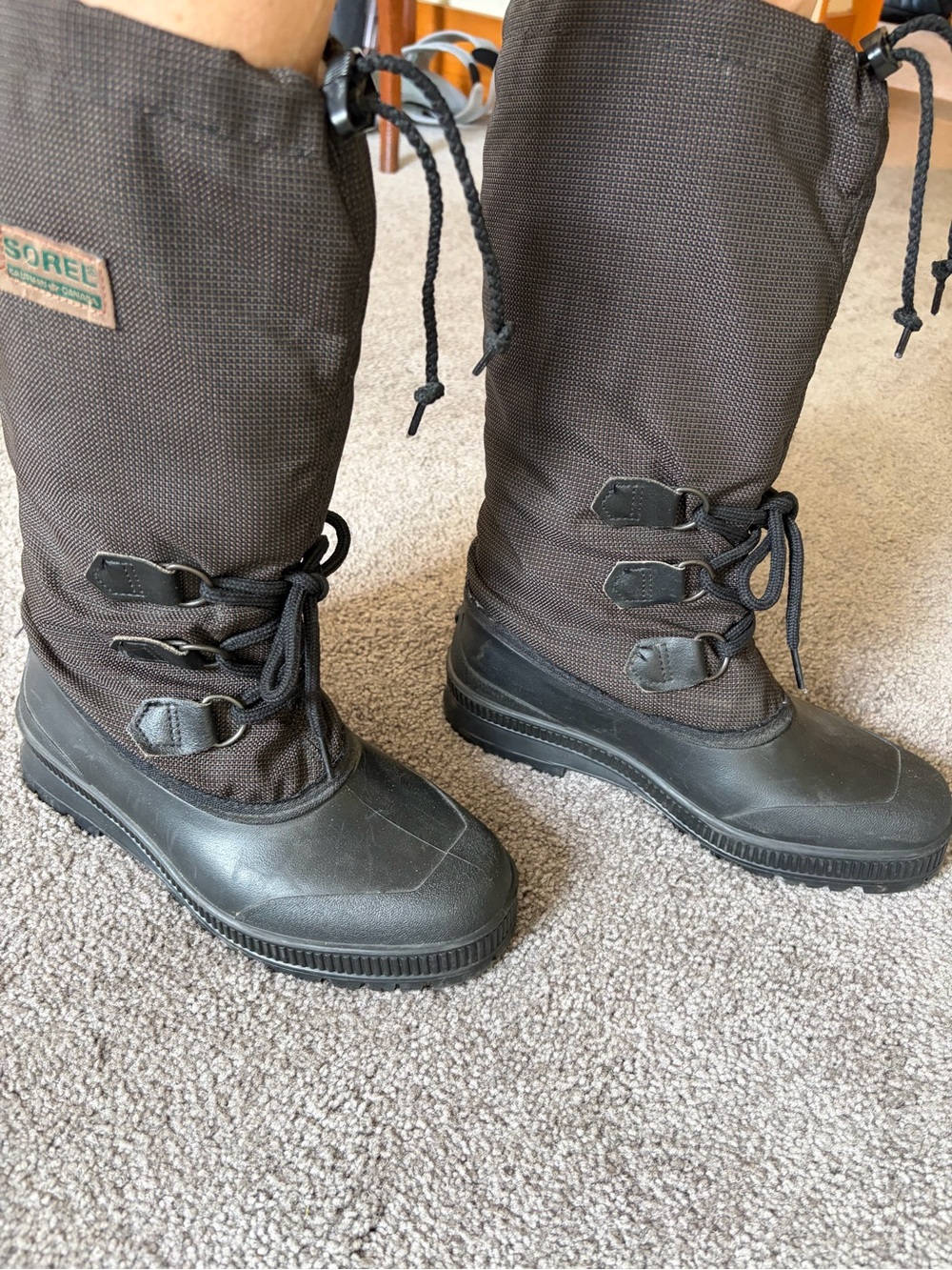 Vintage Sorel Kaufman Black Insulated Tall Winter Snow Boots - Women's Size 7